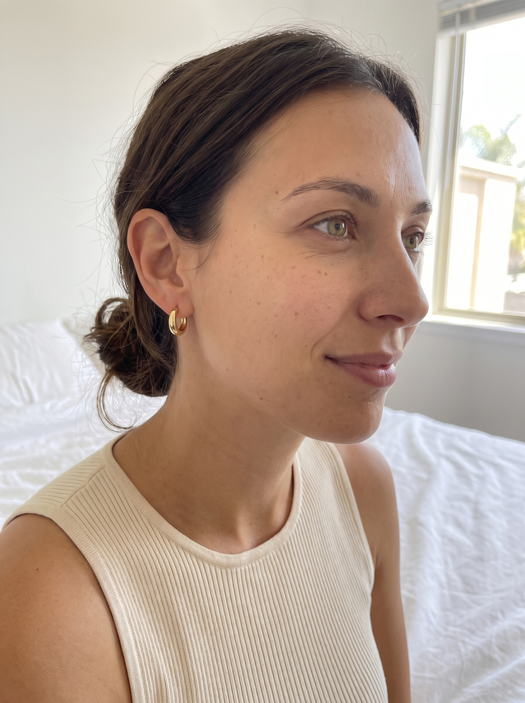 Lune Crescent Huggie Earrings - worn on model