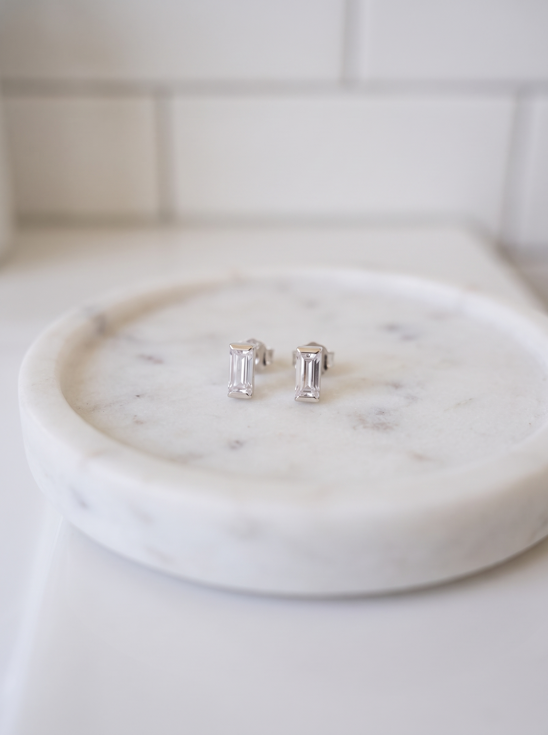 Mira Baguette Stud Earrings - product close-up