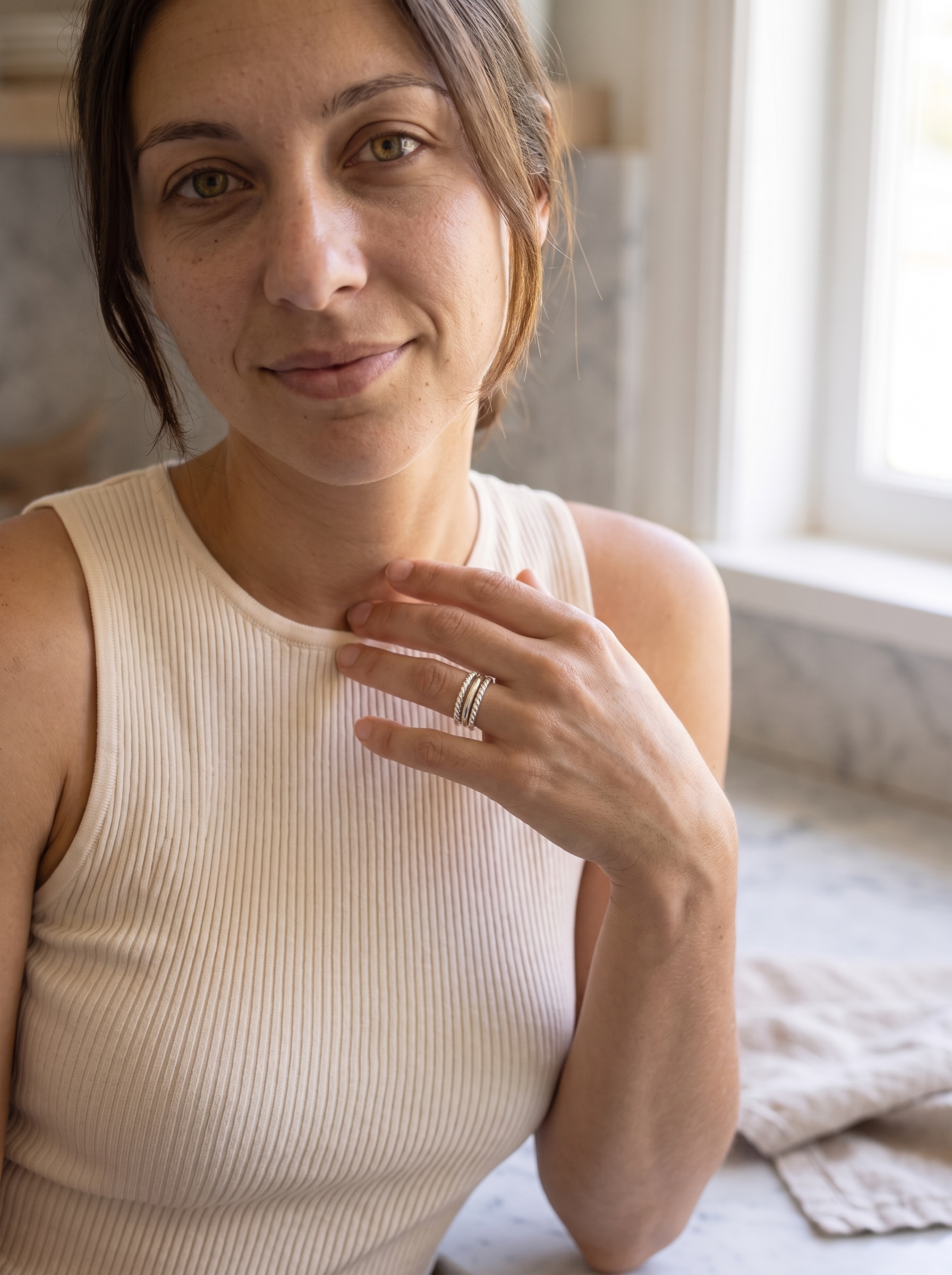 Nova Stacking Ring Set - front view on model